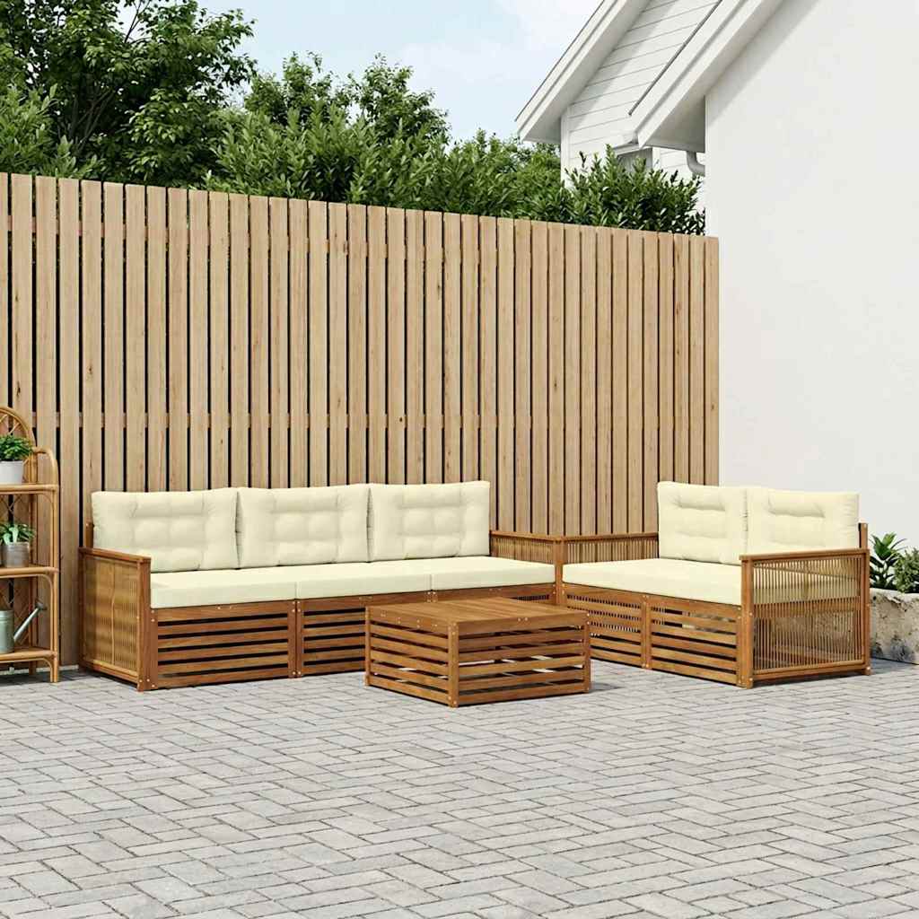 vidaXL Σειρά Καναπέ Εξωτερικού με μαξιλάρι 6 pcs Φυσικό και Κρέμα