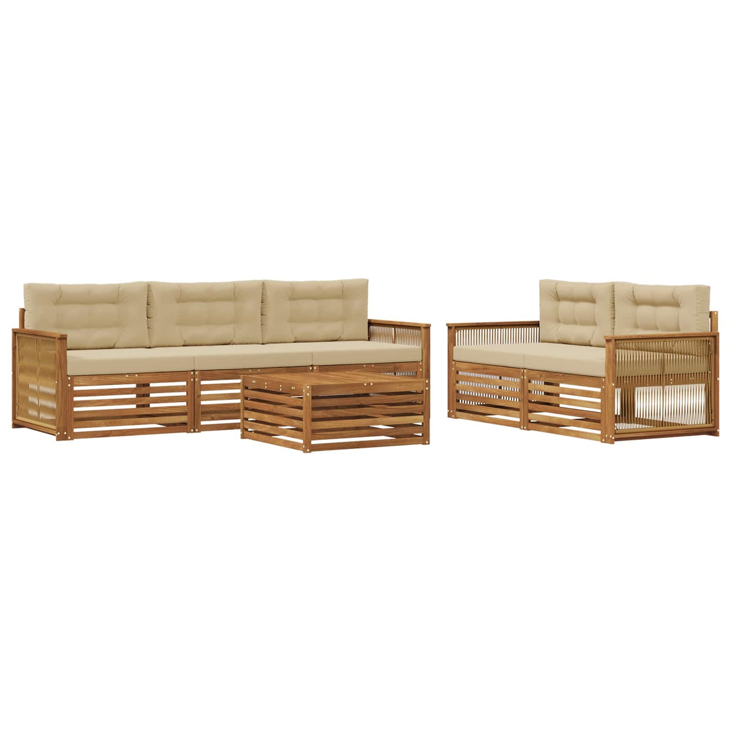 vidaXL Σειρά Καναπέ Εξωτερικού με μαξιλάρι 6 pcs Φυσικό και Μπεζ