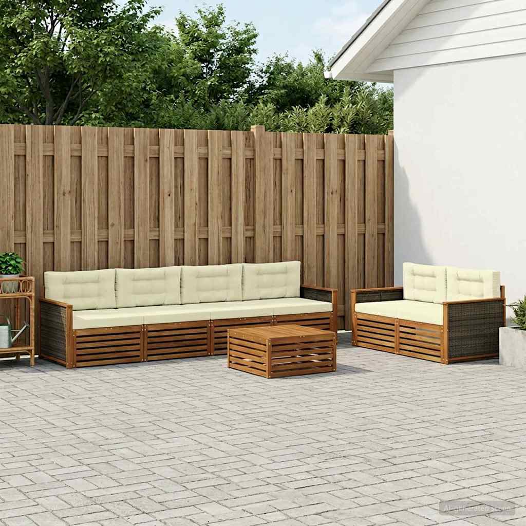 vidaXL Σειρά Καναπέ Εξωτερικού με μαξιλάρι 7 pcs Φυσικό και Κρέμα