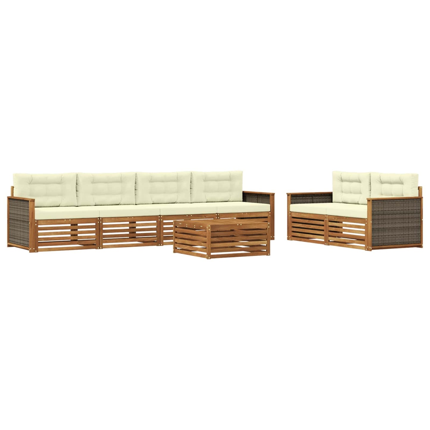 vidaXL Σειρά Καναπέ Εξωτερικού με μαξιλάρι 7 pcs Φυσικό και Κρέμα