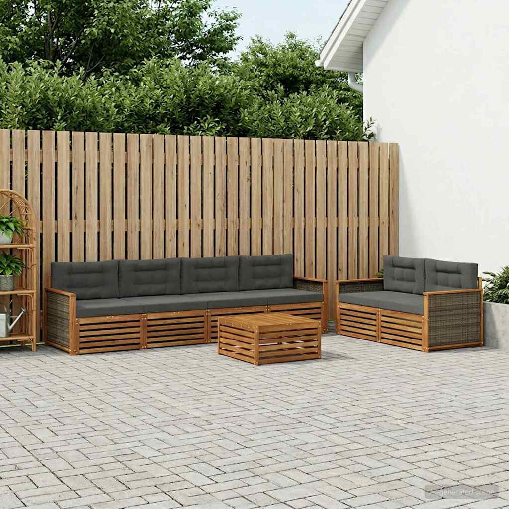 vidaXL Σειρά Καναπέ Εξωτερικού με μαξιλάρι 7 pcs Φυσικό και Ανθρακί