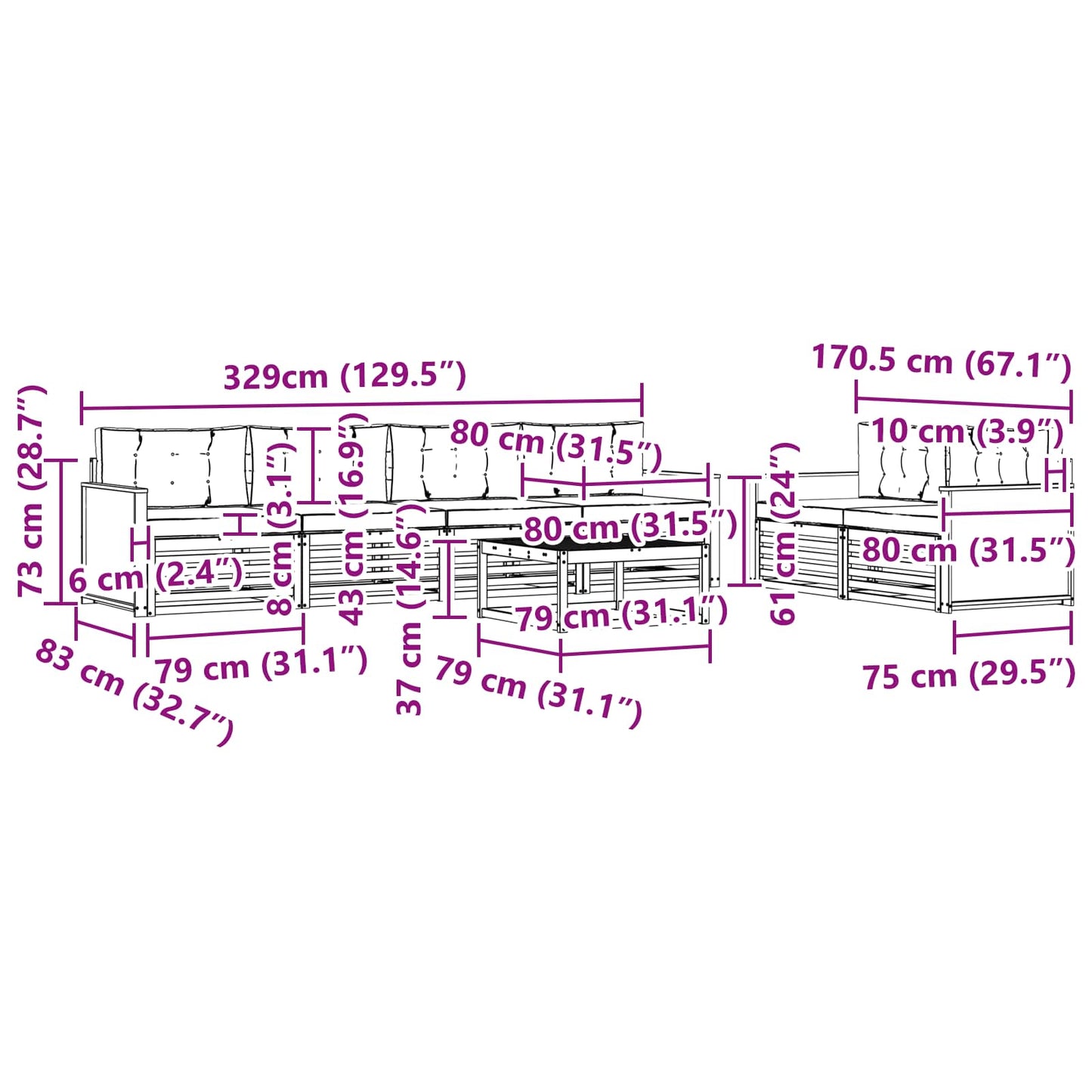 vidaXL Σειρά Καναπέ Εξωτερικού με μαξιλάρι 7 pcs Φυσικό και Ανθρακί