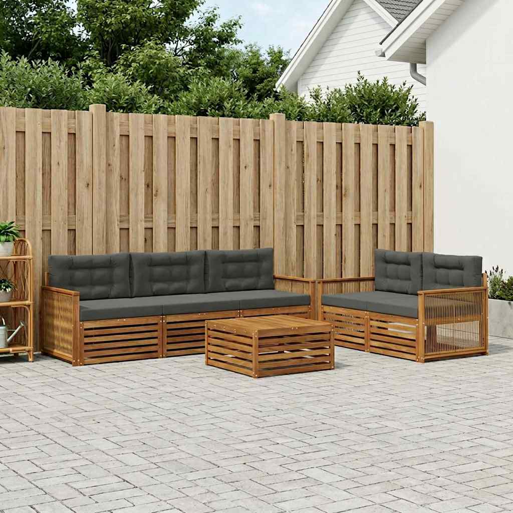 vidaXL Σειρά Καναπέ Εξωτερικού με μαξιλάρι 7 pcs Φυσικό και Ανθρακί