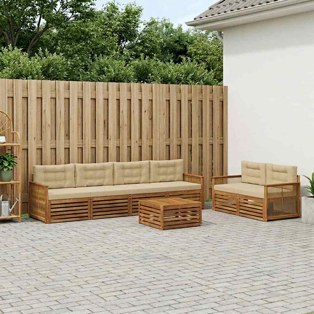 vidaXL Σειρά Καναπέ Εξωτερικού με μαξιλάρι 7 pcs Φυσικό και Μπεζ