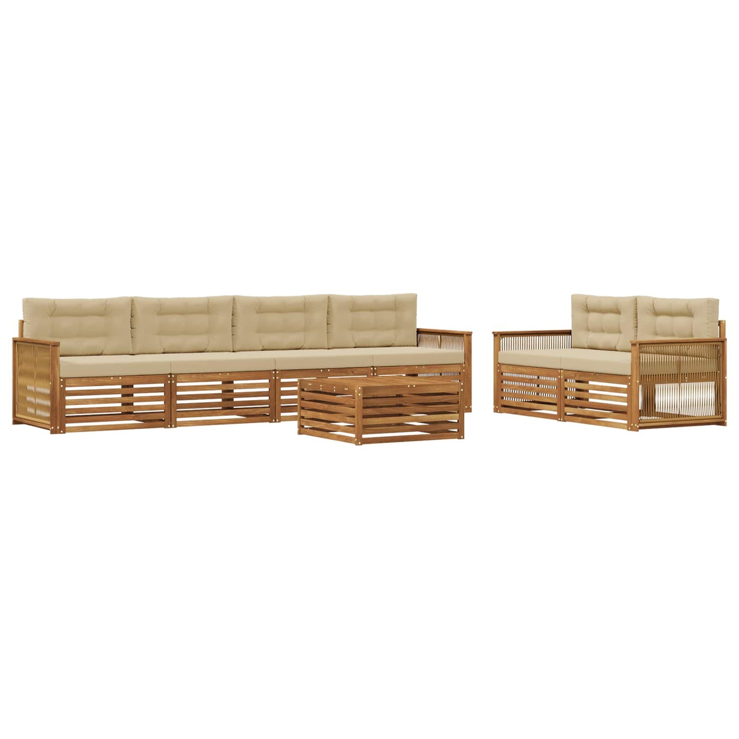 vidaXL Σειρά Καναπέ Εξωτερικού με μαξιλάρι 7 pcs Φυσικό και Μπεζ