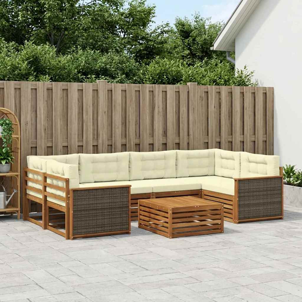 vidaXL Σειρά Καναπέ Εξωτερικού με μαξιλάρι 7 pcs Φυσικό και Κρέμα