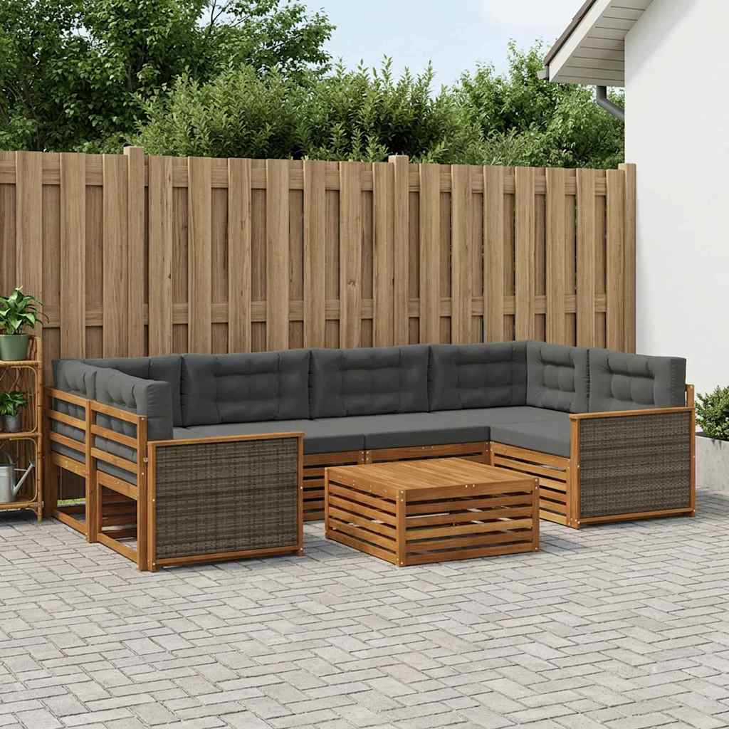 vidaXL Σειρά Καναπέ Εξωτερικού με μαξιλάρι 7 pcs Φυσικό και Ανθρακί
