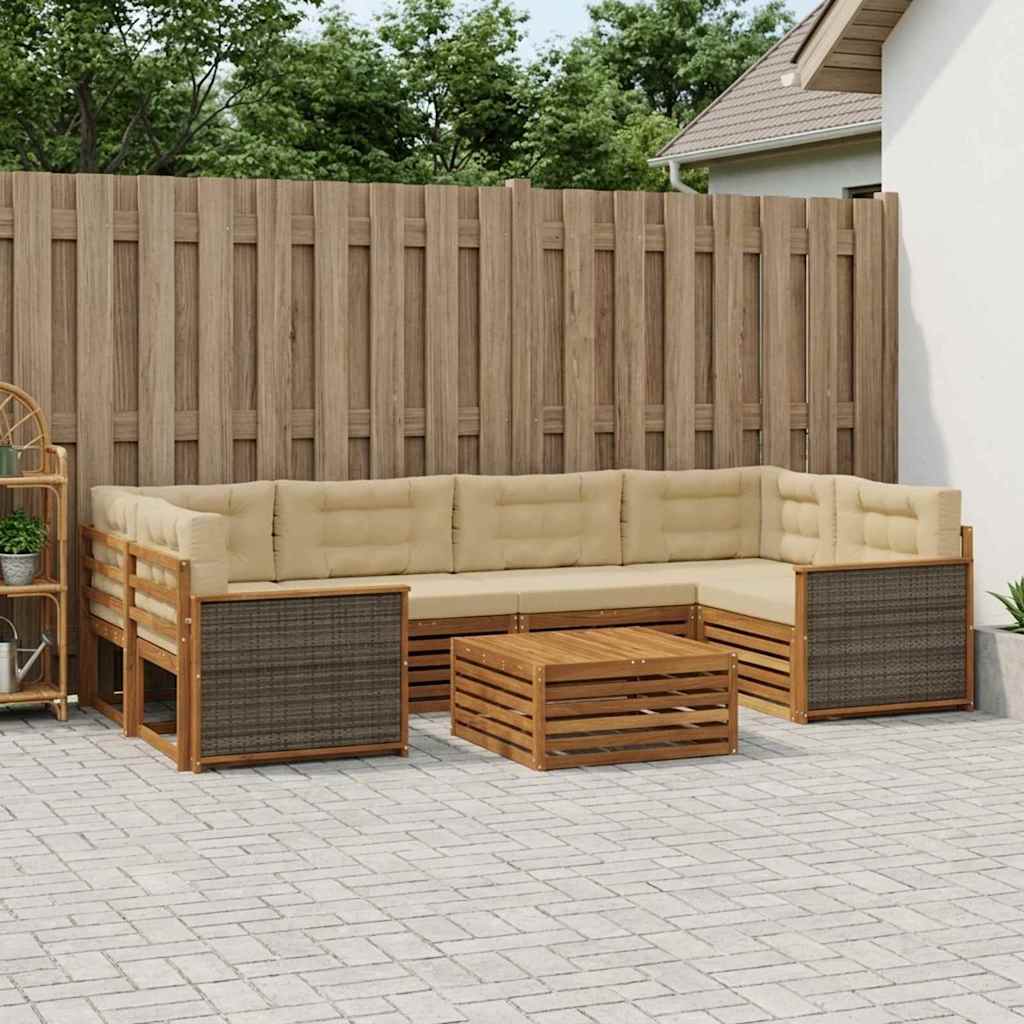 vidaXL Σειρά Καναπέ Εξωτερικού με μαξιλάρι 7 pcs Φυσικό και Μπεζ