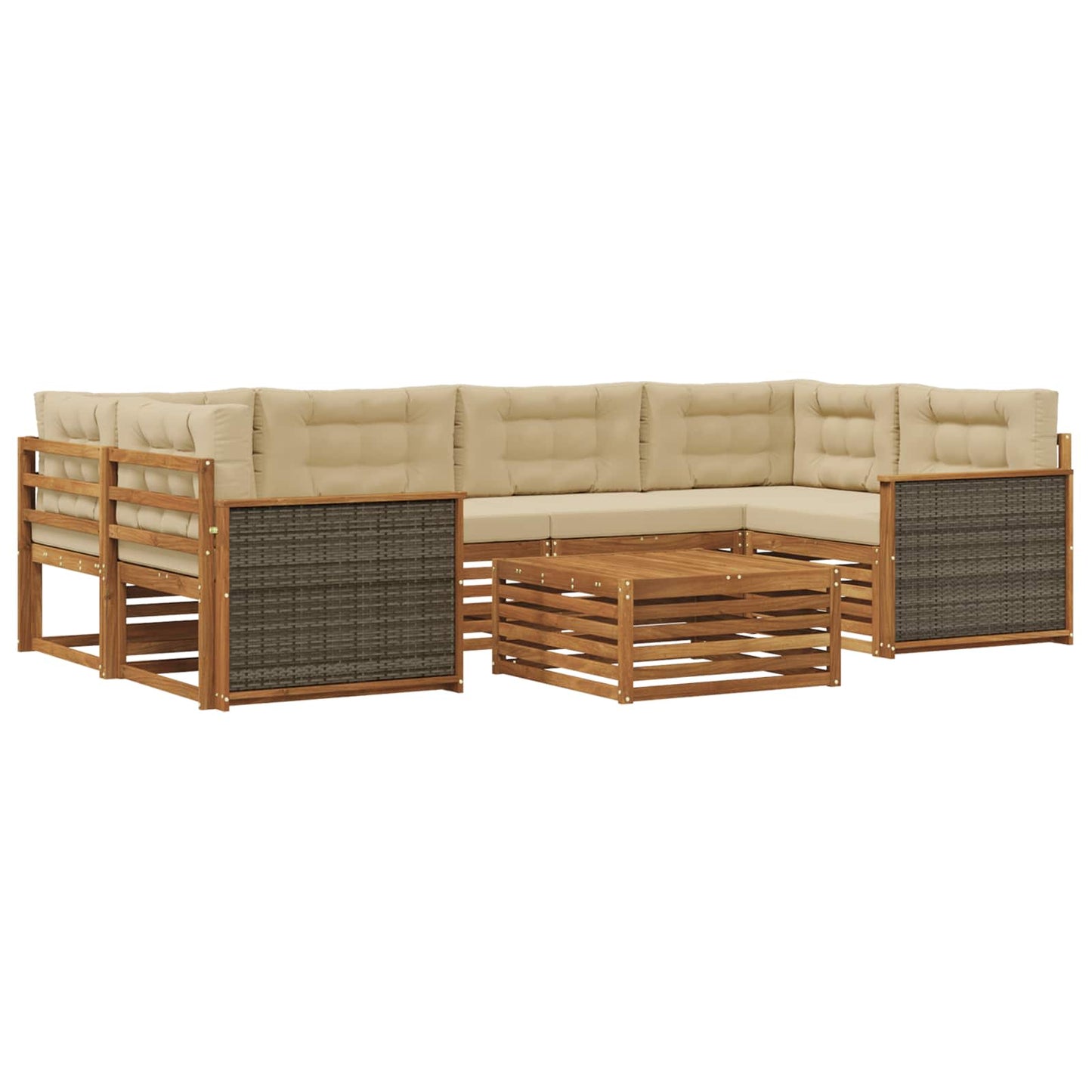 vidaXL Σειρά Καναπέ Εξωτερικού με μαξιλάρι 7 pcs Φυσικό και Μπεζ