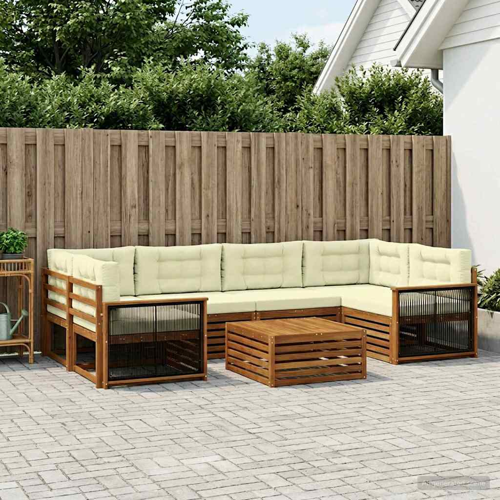 vidaXL Σειρά Καναπέ Εξωτερικού με μαξιλάρι 7 pcs Φυσικό και Κρέμα