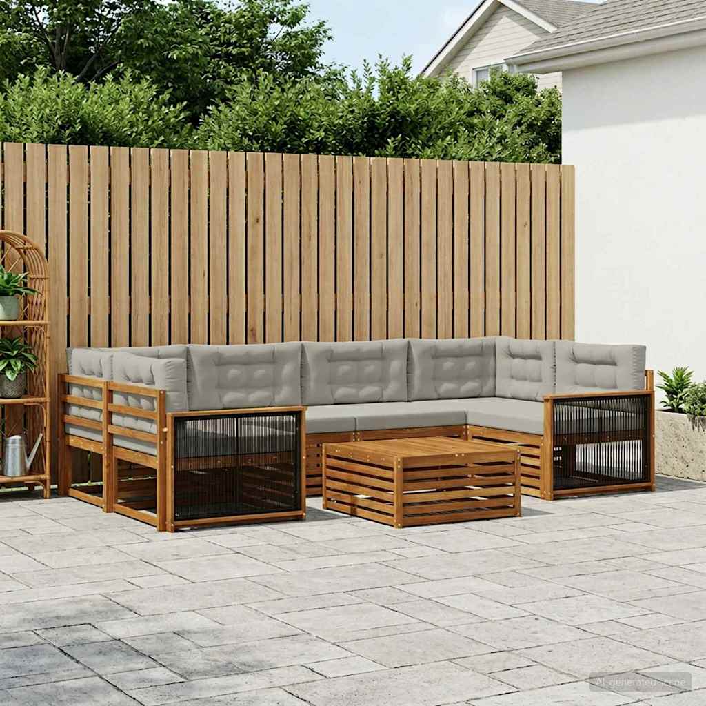 vidaXL Σειρά Καναπέ Εξωτερικού 7 pcs Φυσικό και Ανοιχτό Γκρι