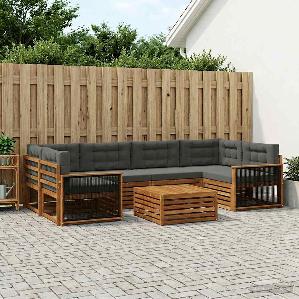 vidaXL Σειρά Καναπέ Εξωτερικού με μαξιλάρι 7 pcs Φυσικό και Ανθρακί