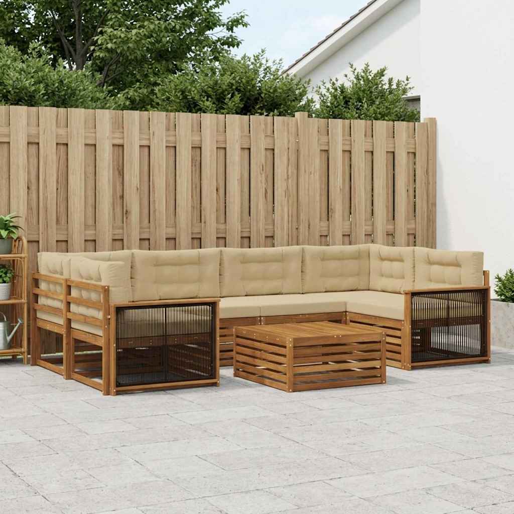 vidaXL Σειρά Καναπέ Εξωτερικού με μαξιλάρι 7 pcs Φυσικό και Μπεζ