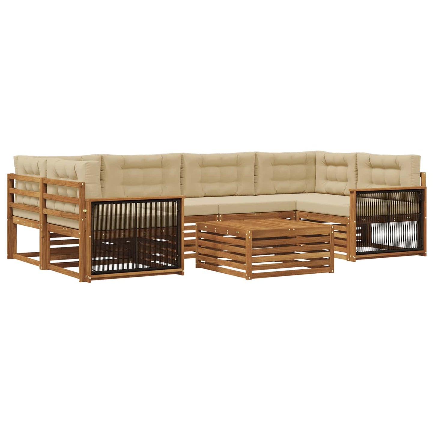 vidaXL Σειρά Καναπέ Εξωτερικού με μαξιλάρι 7 pcs Φυσικό και Μπεζ