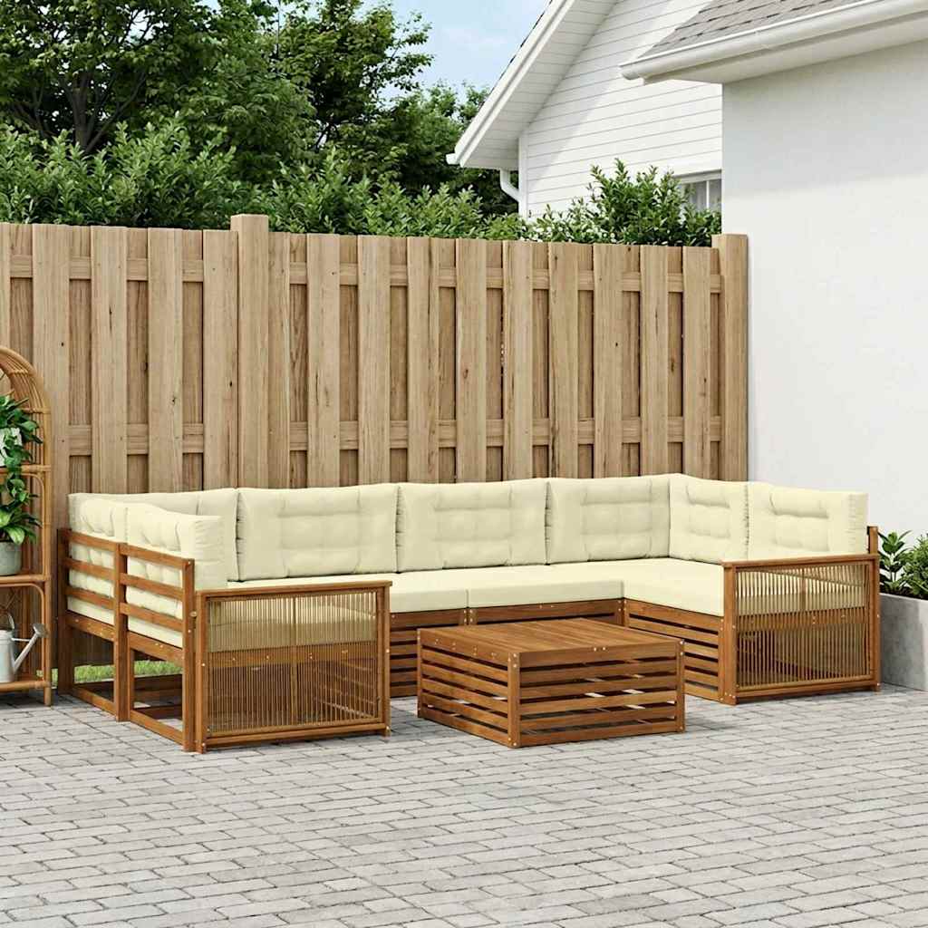 vidaXL Σειρά Καναπέ Εξωτερικού με μαξιλάρι 7 pcs Φυσικό και Κρέμα