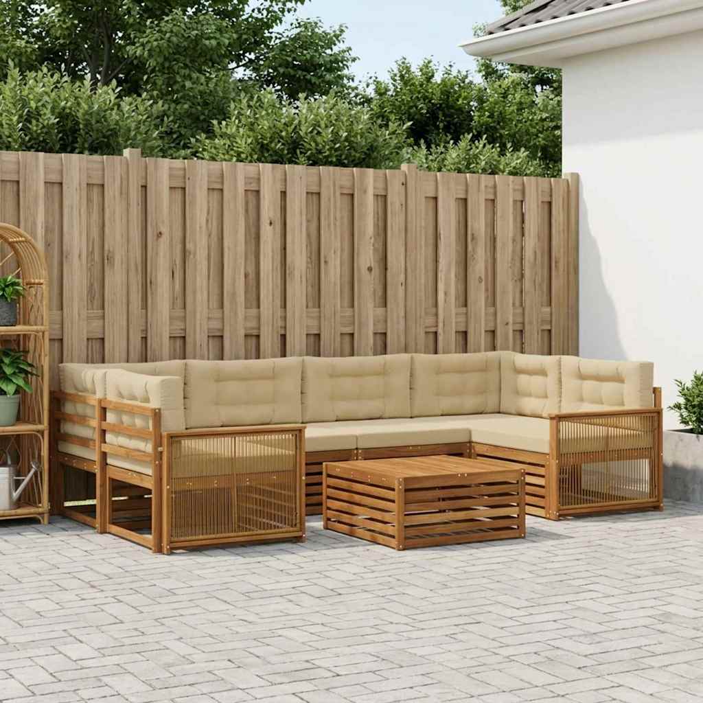 vidaXL Σειρά Καναπέ Εξωτερικού με μαξιλάρι 7 pcs Φυσικό και Μπεζ