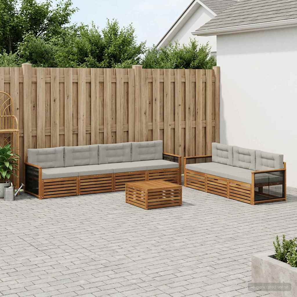 vidaXL Σειρά Καναπέ Εξωτερικού 8 τμχ. Φυσικό και Ανοιχτό Γκρι