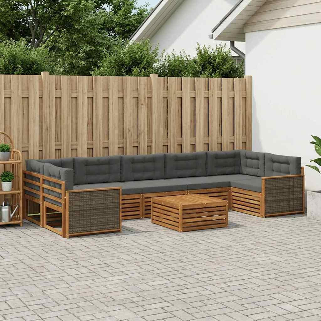 vidaXL Σειρά Καναπέ Εξωτερικού με μαξιλάρι 8 pcs Φυσικό και Ανθρακί