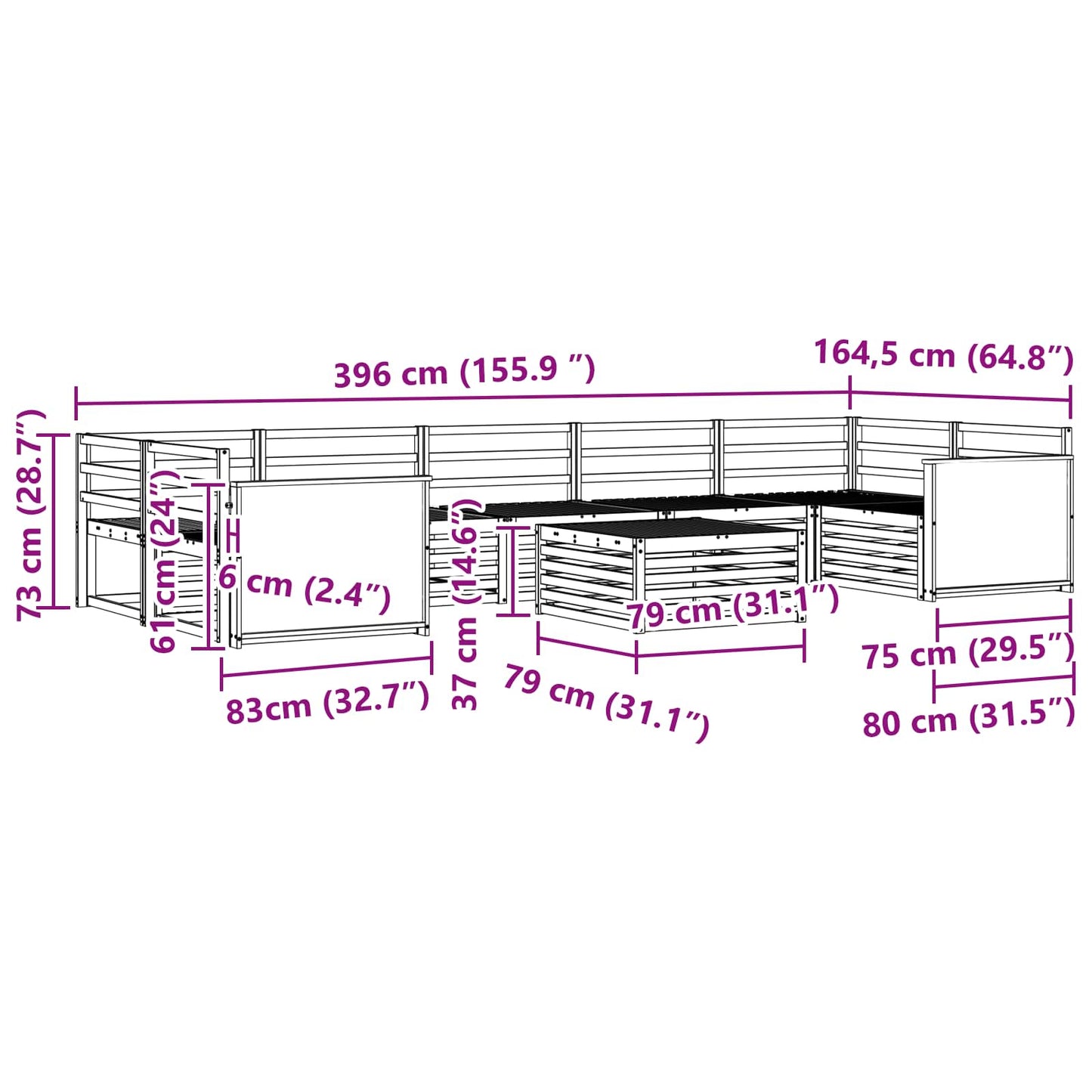 vidaXL Σειρά Καναπέ Εξωτερικού 8 pcs Φυσικό Στερεό Ξύλο Ακακίας