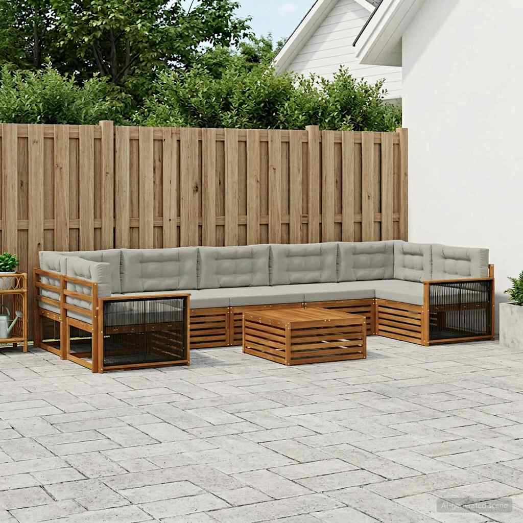 vidaXL Σειρά Καναπέ Εξωτερικού 8 pcs Φυσικό και Ανοιχτό Γκρι