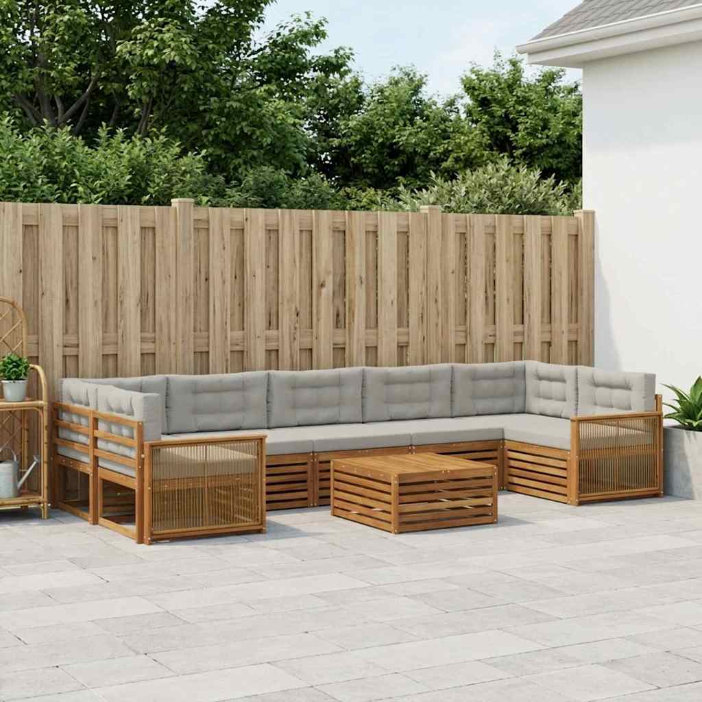 vidaXL Σειρά Καναπέ Εξωτερικού 8 pcs Φυσικό και Ανοιχτό Γκρι