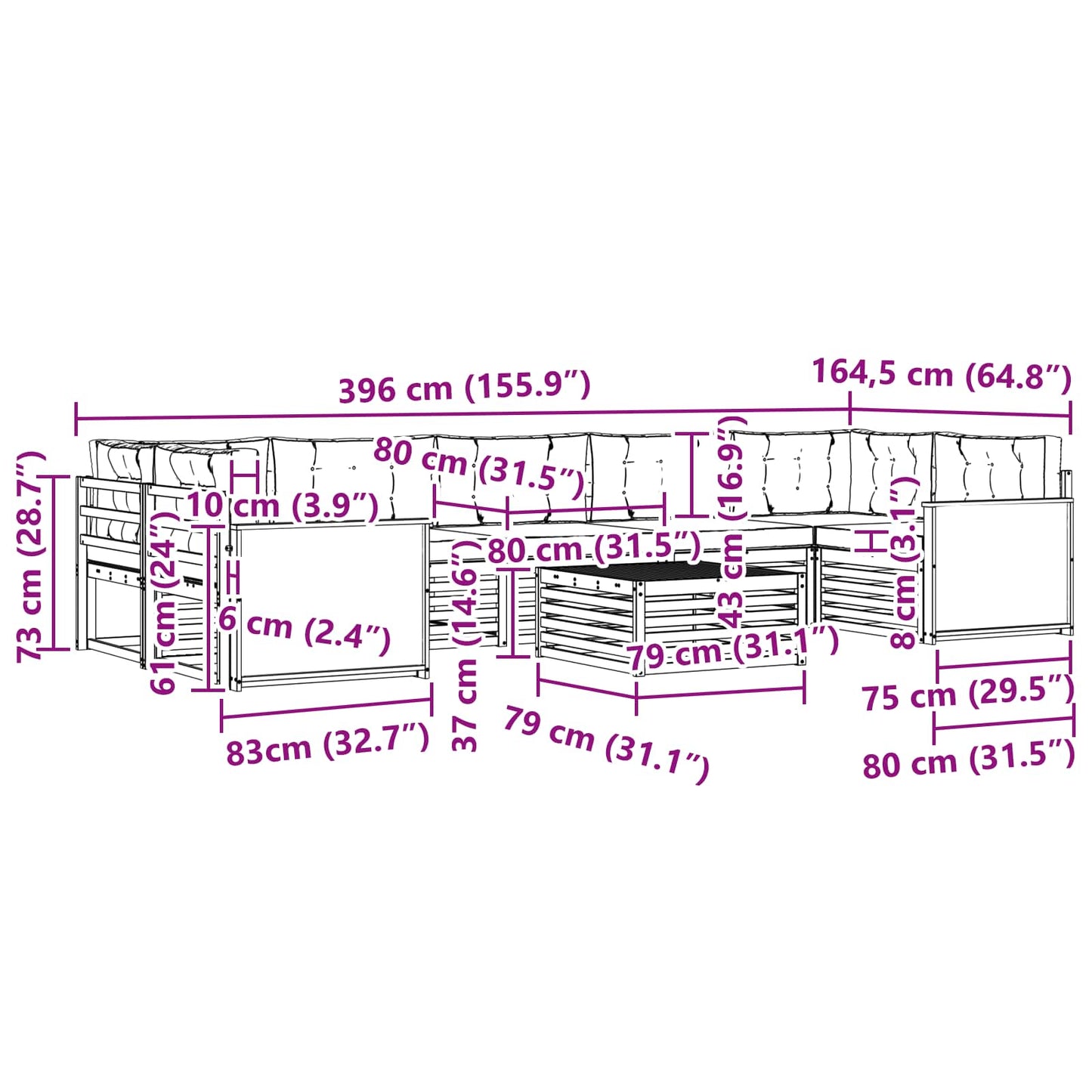 vidaXL Σειρά Καναπέ Εξωτερικού 8 pcs Φυσικό και Ανοιχτό Γκρι