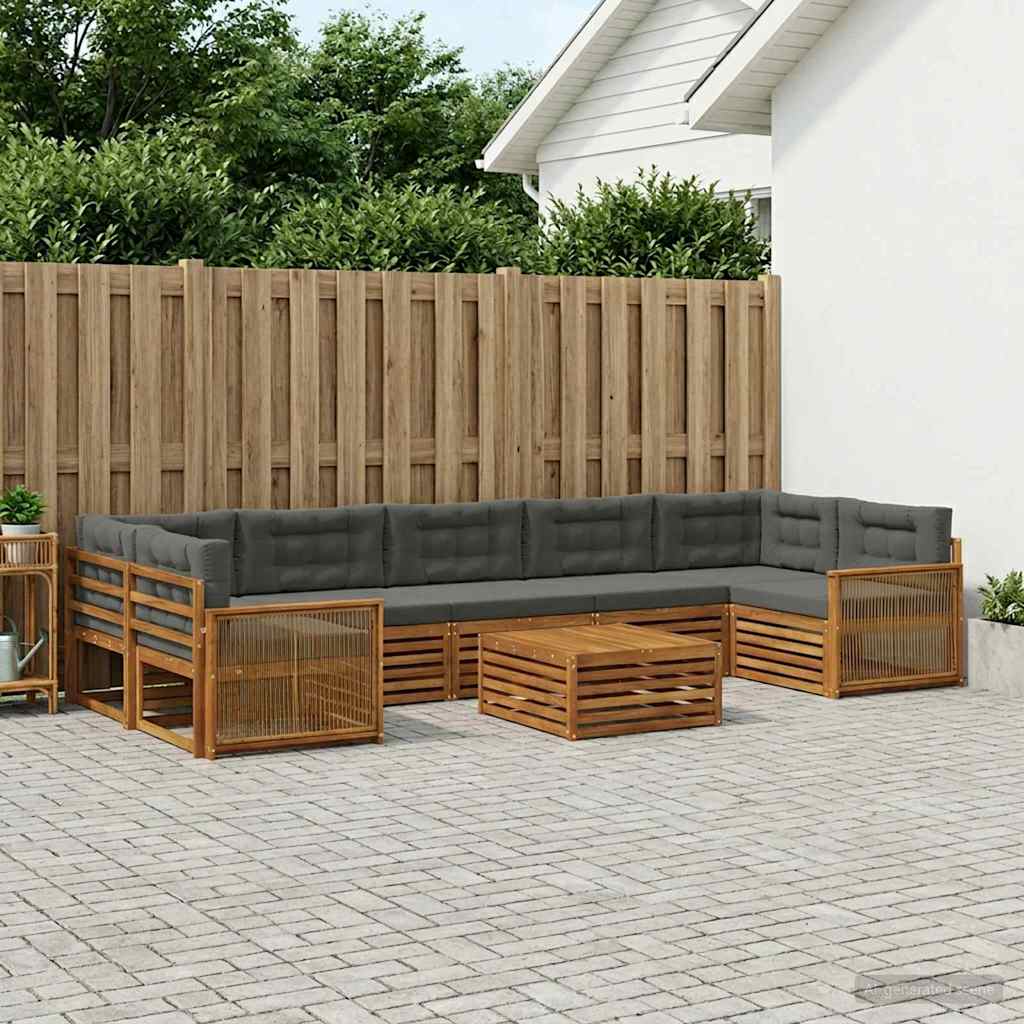 vidaXL Σειρά Καναπέ Εξωτερικού με μαξιλάρι 8 pcs Φυσικό και Ανθρακί