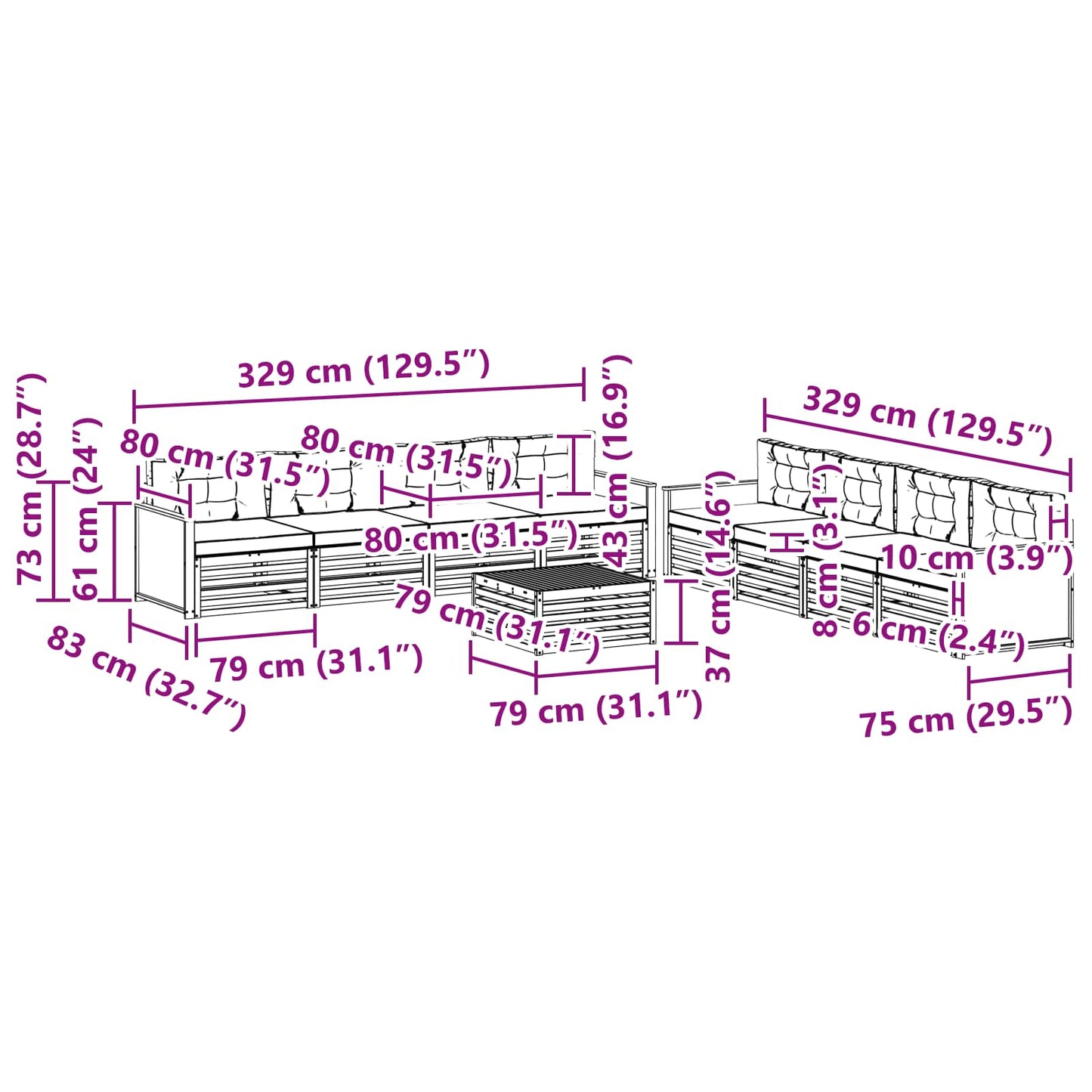 vidaXL Σειρά Καναπέ Εξωτερικού με μαξιλάρι 9 pcs Φυσικό και Ανθρακί