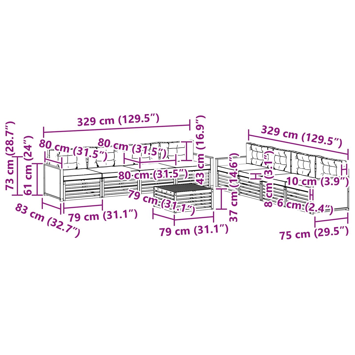 vidaXL Σειρά Καναπέ Εξωτερικού με μαξιλάρι 9 pcs Φυσικό και Ανθρακί