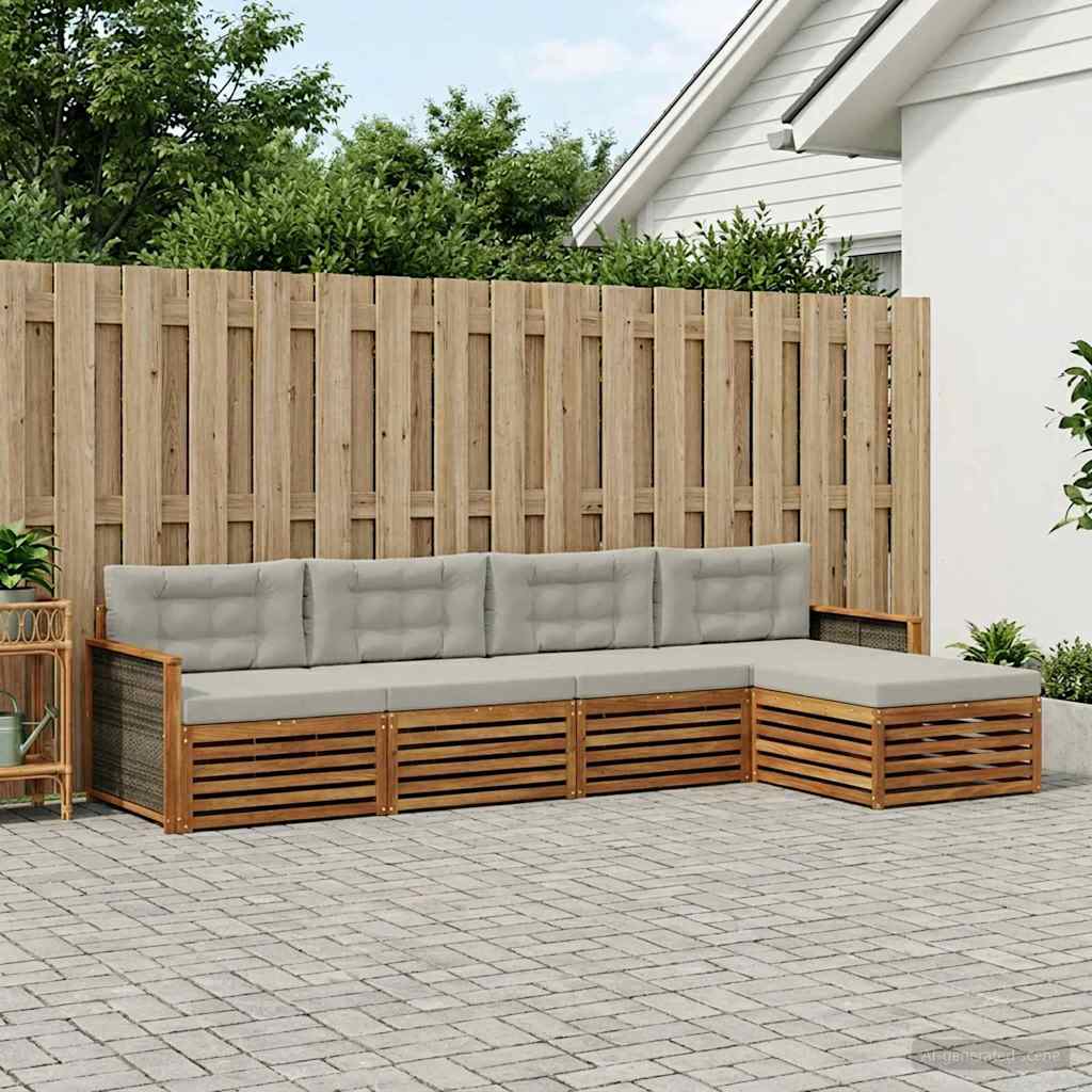 vidaXL Σειρά Καναπέ Εξωτερικού 5 pcs Φυσικό και Ανοιχτό Γκρι