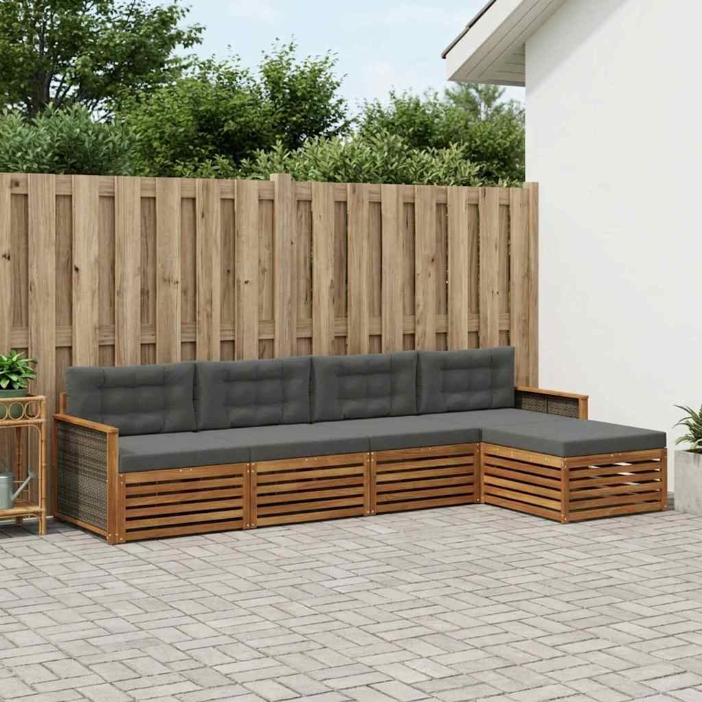 vidaXL Σειρά Καναπέ Εξωτερικού με μαξιλάρι 5 pcs Φυσικό και Ανθρακί