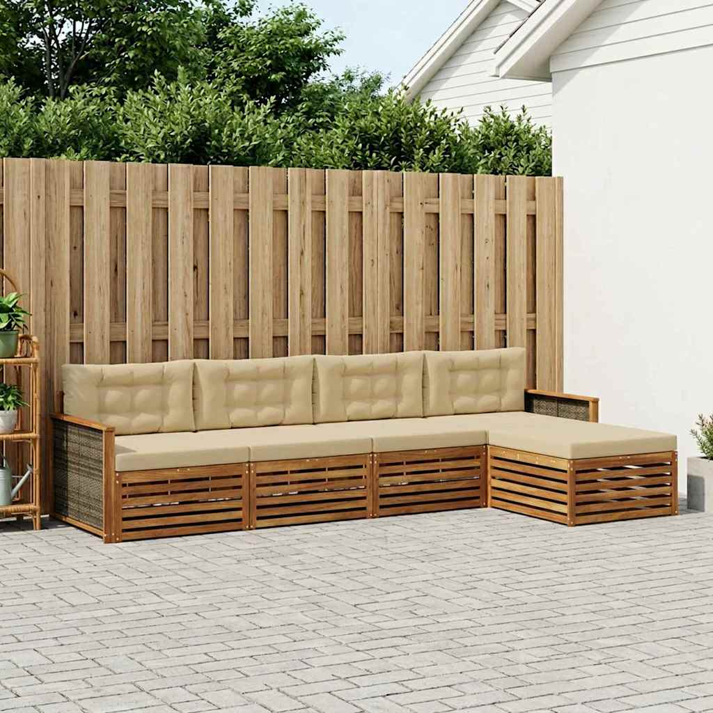 vidaXL Σειρά Καναπέ Εξωτερικού με μαξιλάρι 5 pcs Φυσικό και Μπεζ