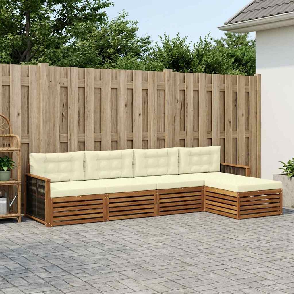 vidaXL Σειρά Καναπέ Εξωτερικού με μαξιλάρι 5 pcs Φυσικό και Κρέμα