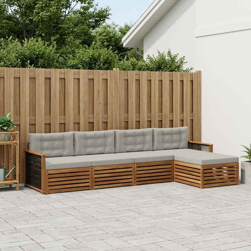 vidaXL Σειρά Καναπέ Εξωτερικού 5 pcs Φυσικό και Ανοιχτό Γκρι