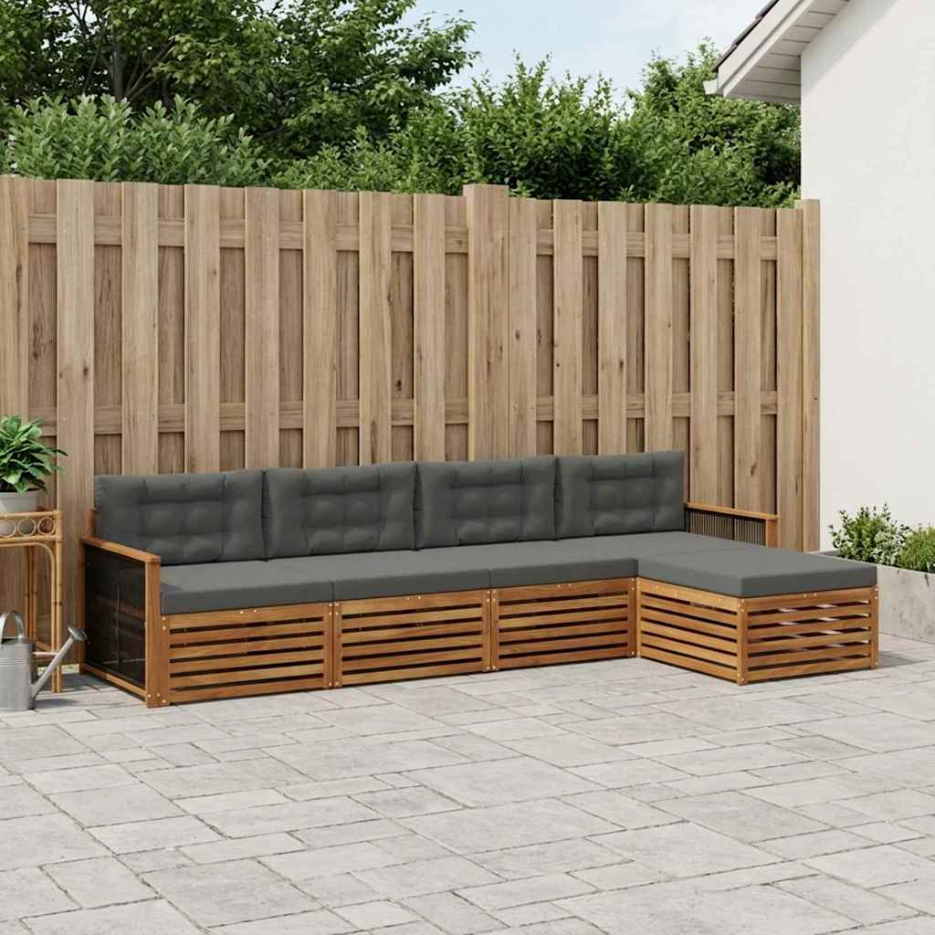 vidaXL Σειρά Καναπέ Εξωτερικού με μαξιλάρι 5 pcs Φυσικό και Ανθρακί