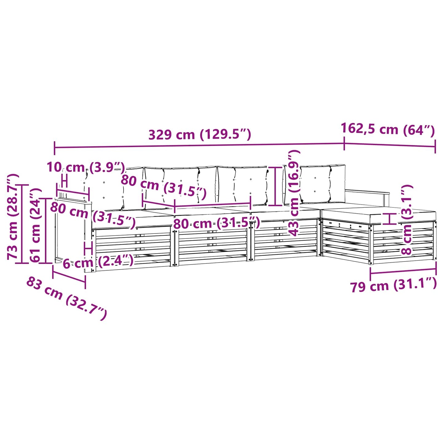vidaXL Σειρά Καναπέ Εξωτερικού με μαξιλάρι 5 pcs Φυσικό και Ανθρακί