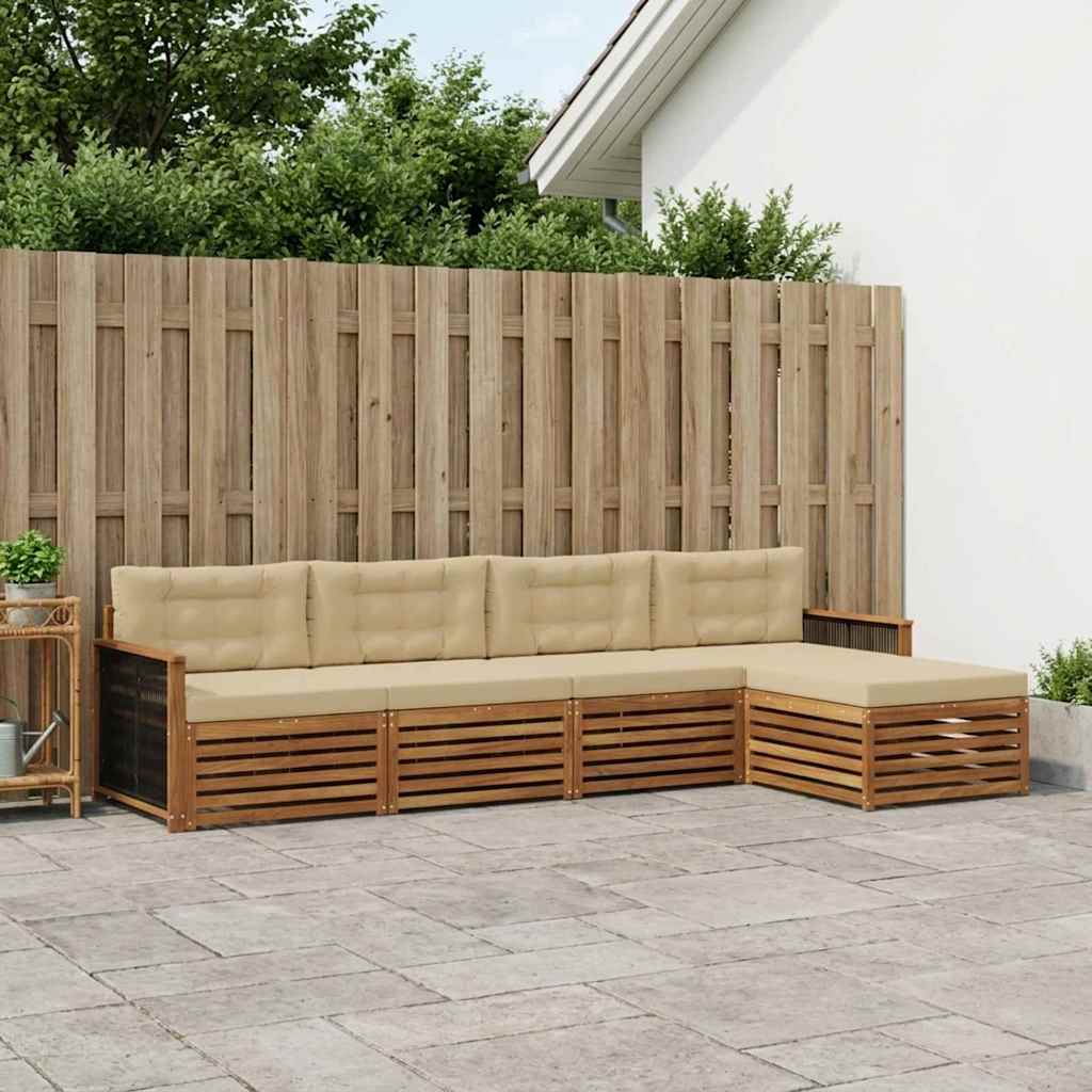 vidaXL Σειρά Καναπέ Εξωτερικού με μαξιλάρι 5 pcs Φυσικό και Μπεζ