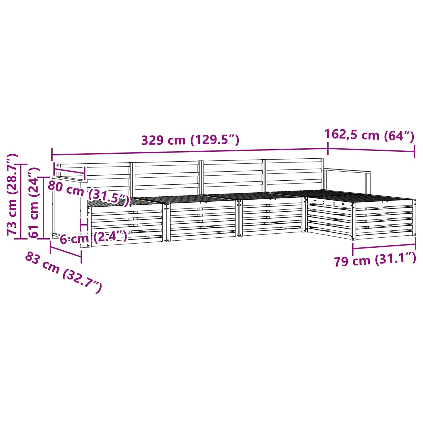 vidaXL Σειρά Καναπέ Εξωτερικού 5 pcs Φυσικό Στερεό Ξύλο Ακακίας
