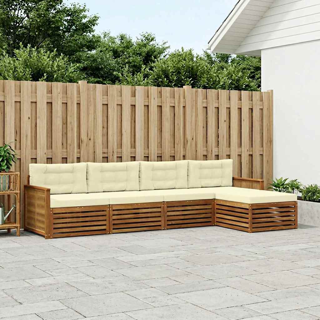 vidaXL Σειρά Καναπέ Εξωτερικού με μαξιλάρι 5 pcs Φυσικό και Κρέμα