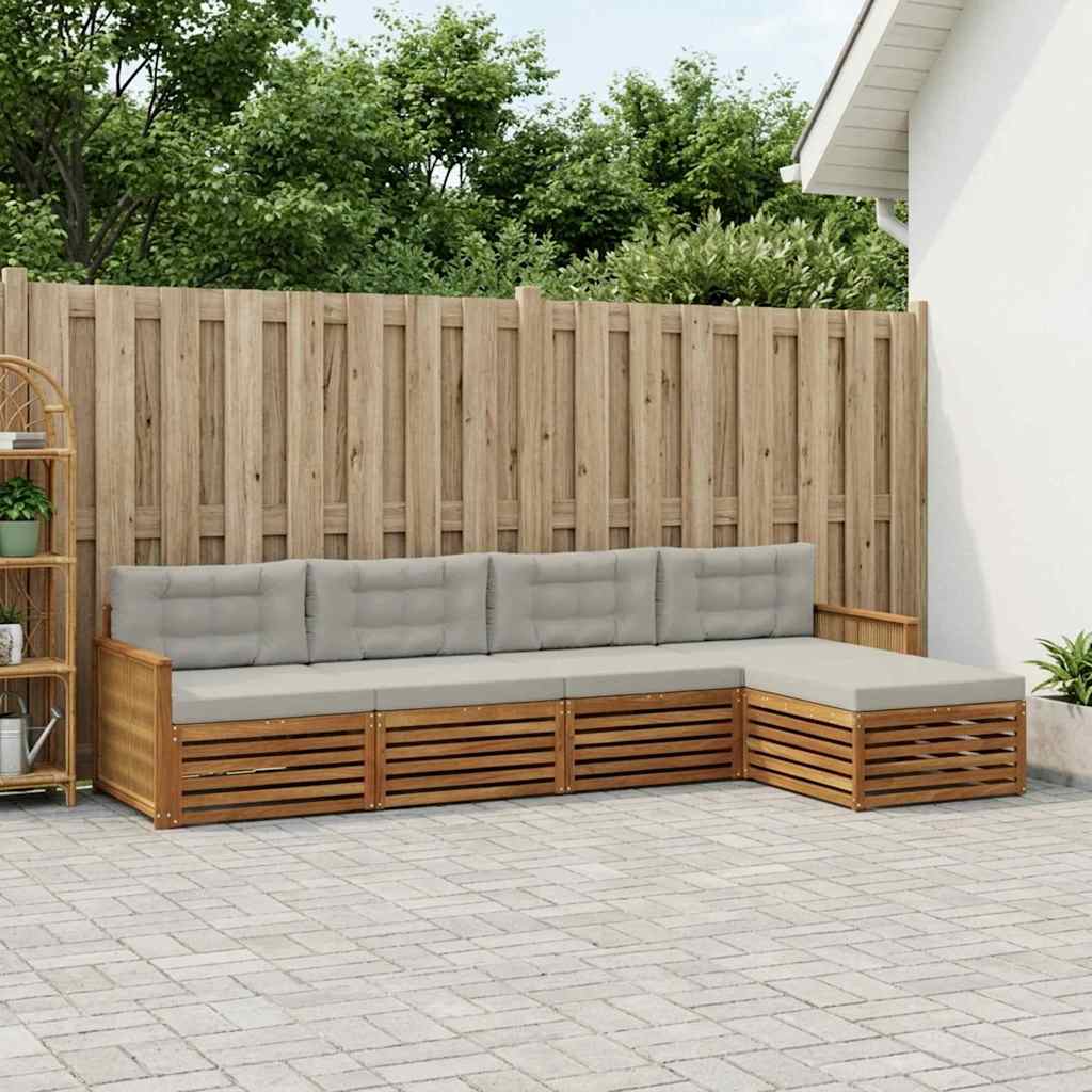 vidaXL Σειρά Καναπέ Εξωτερικού 5 pcs Φυσικό και Ανοιχτό Γκρι