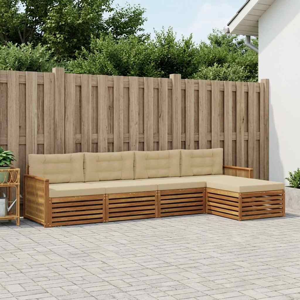 vidaXL Σειρά Καναπέ Εξωτερικού με μαξιλάρι 5 pcs Φυσικό και Μπεζ