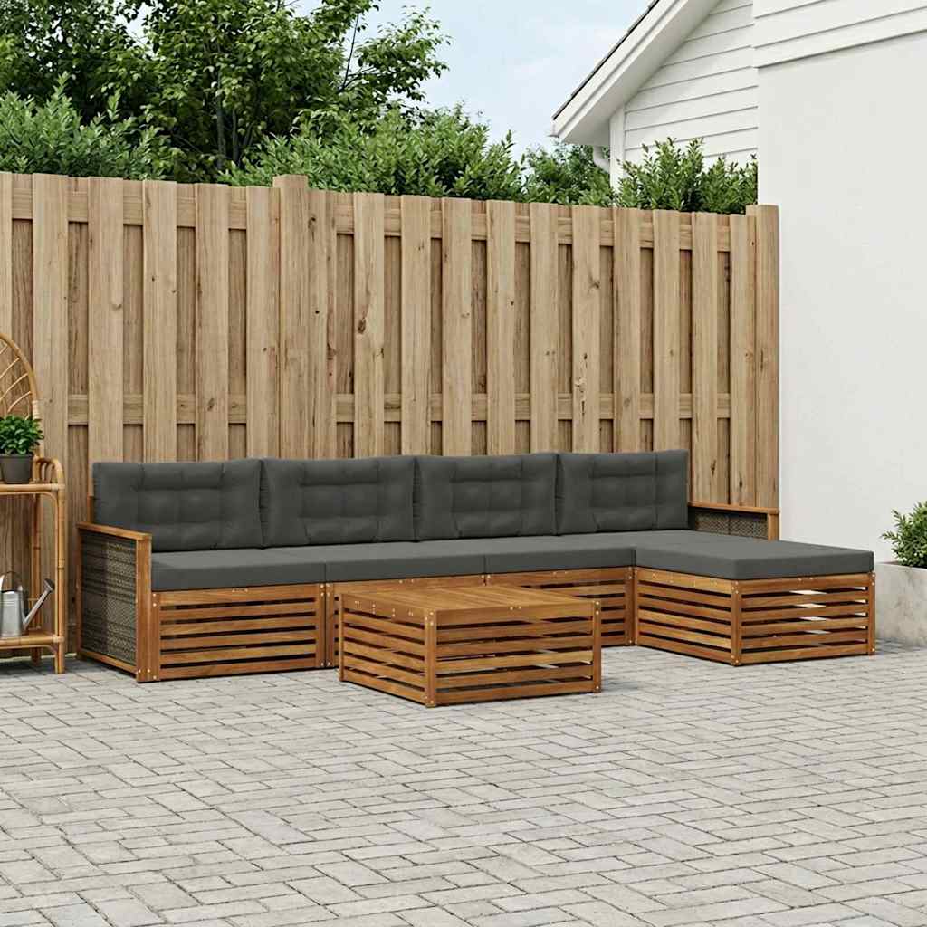 vidaXL Σειρά Καναπέ Εξωτερικού με μαξιλάρι 6 pcs Φυσικό και Ανθρακί