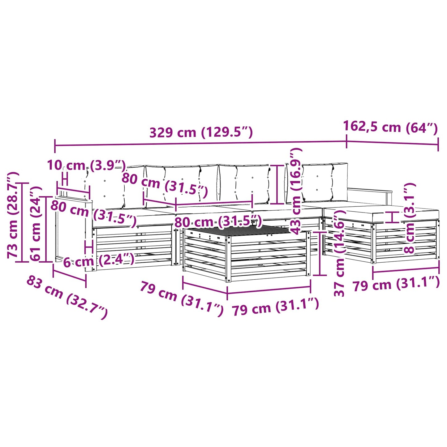 vidaXL Σειρά Καναπέ Εξωτερικού με μαξιλάρι 6 pcs Φυσικό και Ανθρακί