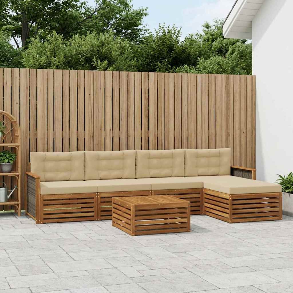 vidaXL Σειρά Καναπέ Εξωτερικού με μαξιλάρι 6 pcs Φυσικό και Μπεζ