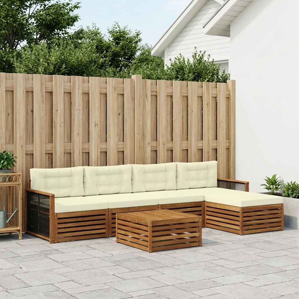 vidaXL Σειρά Καναπέ Εξωτερικού με μαξιλάρι 6 pcs Φυσικό και Κρέμα