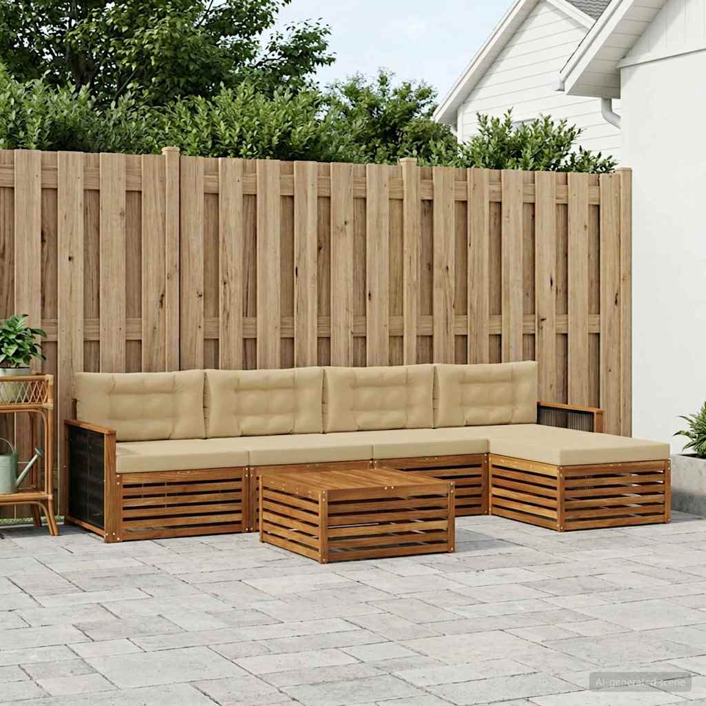 vidaXL Σειρά Καναπέ Εξωτερικού με μαξιλάρι 6 pcs Φυσικό και Μπεζ
