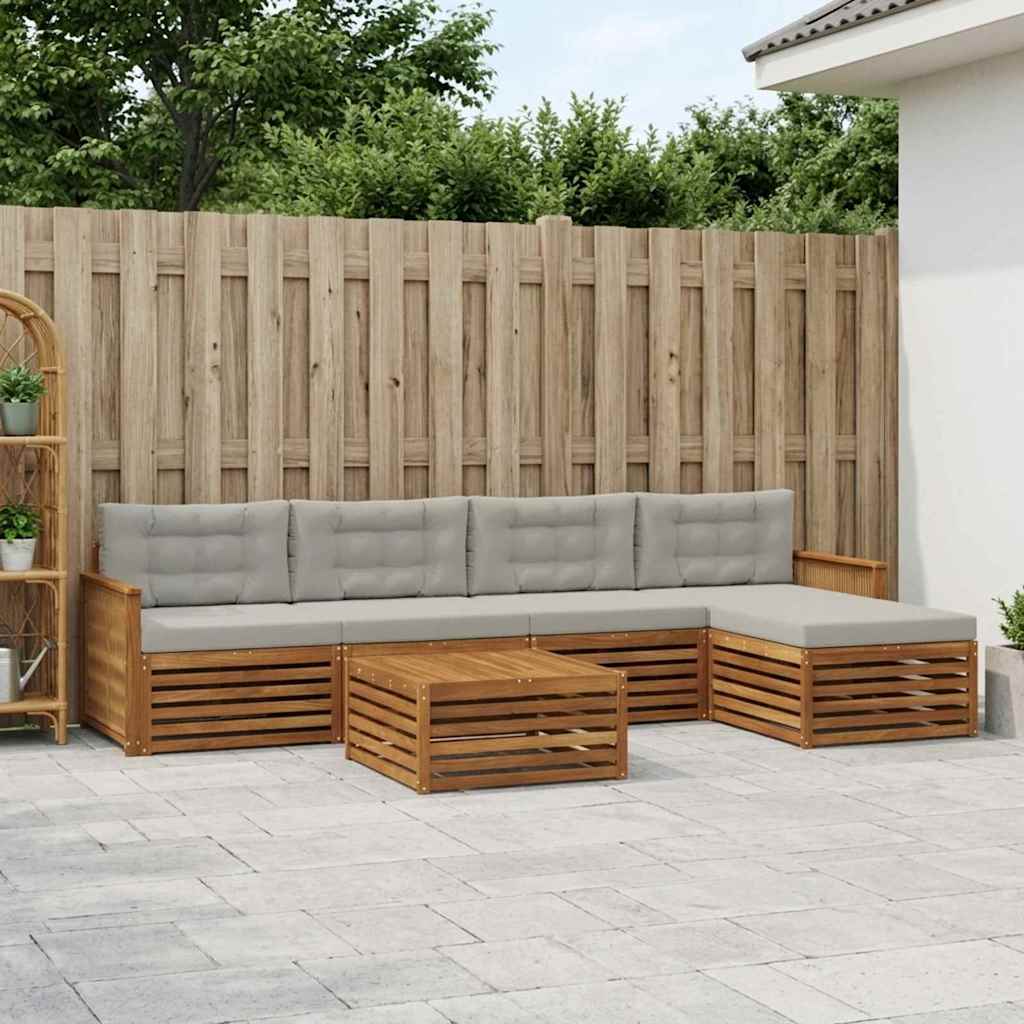 vidaXL Σειρά Καναπέ Εξωτερικού 6 pcs Φυσικό και Ανοιχτό Γκρι