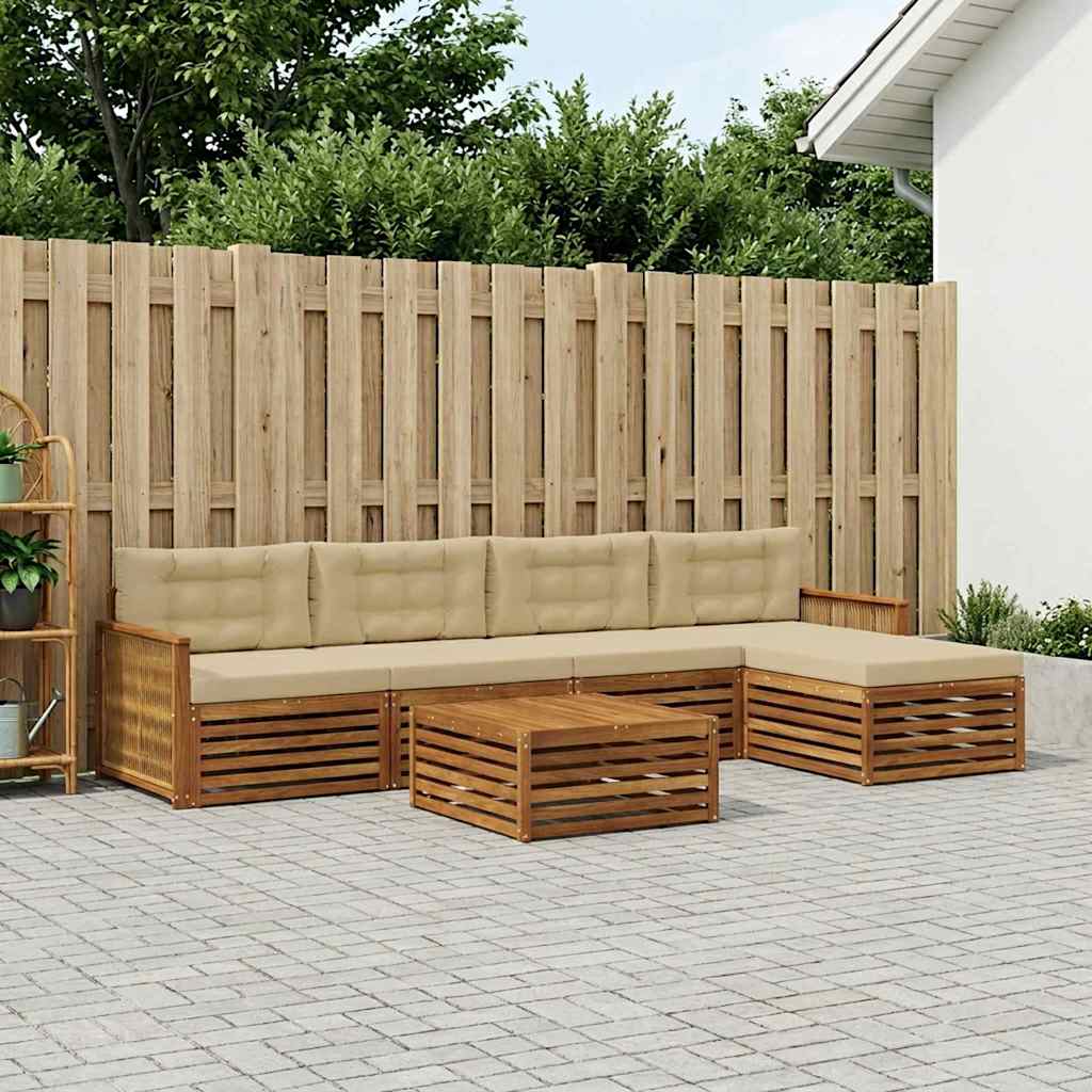 vidaXL Σειρά Καναπέ Εξωτερικού με μαξιλάρι 6 pcs Φυσικό και Μπεζ