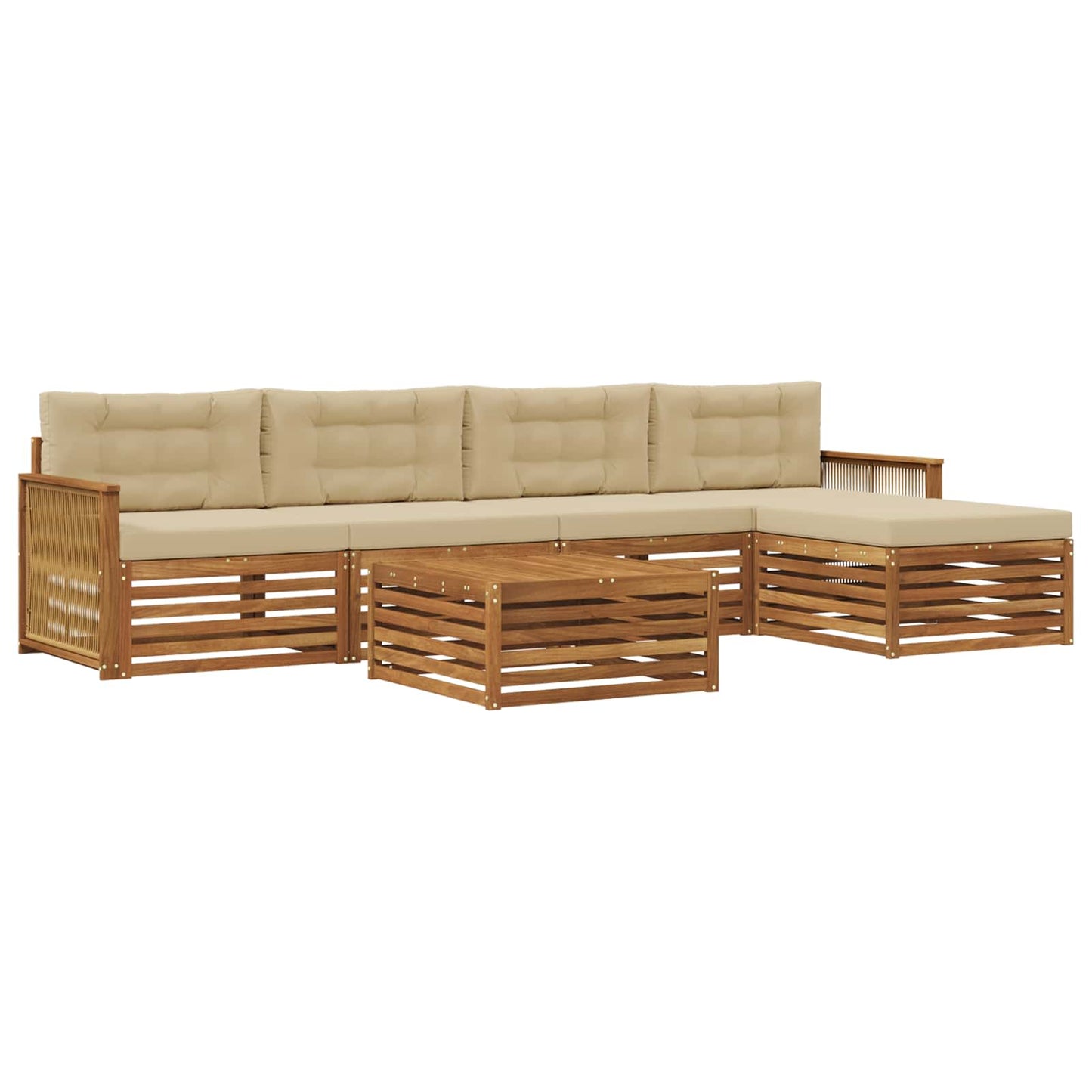 vidaXL Σειρά Καναπέ Εξωτερικού με μαξιλάρι 6 pcs Φυσικό και Μπεζ