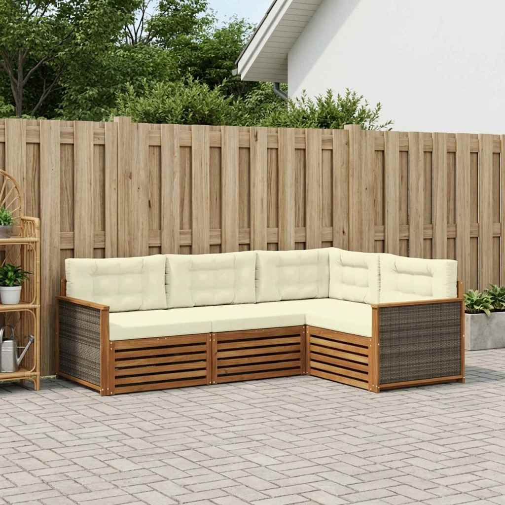 vidaXL Σειρά Καναπέ Εξωτερικού με μαξιλάρι 4 pcs Φυσικό και Κρέμα